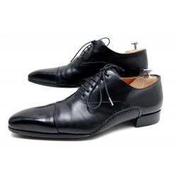 CHAUSSURES SANTONI RICHELIEU BOUT DROIT 6 IT 41 FR EN CUIR NOIR CICATRICES 560€