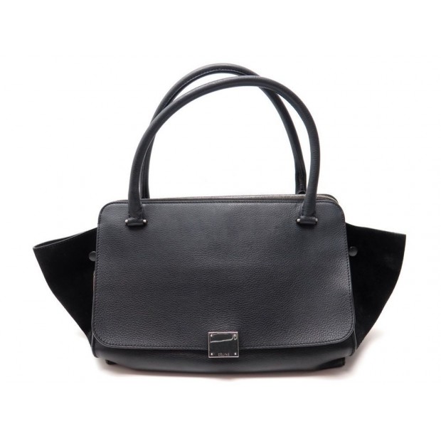  : SAC A MAIN CELINE TRAPEZE CUIR ET DAIM NOIR 