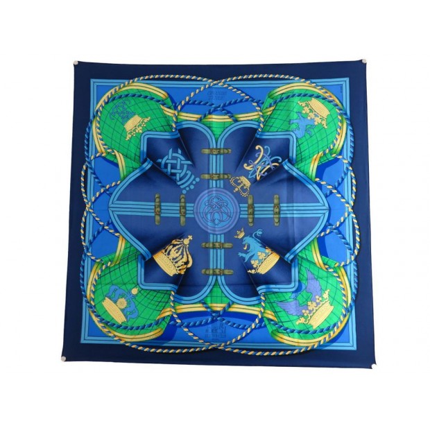 FOULARD HERMES GRANDE TENUE EN SOIE BLEUE CARRE 90 CM ILK SCARF BLUE 350€