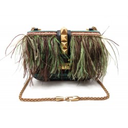 NEUF SAC A MAIN VALENTINO GLAM LOCK PM BANDOULIERE CUIR & PLUME PAON BAG 3300€