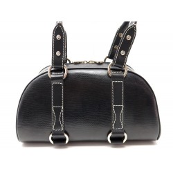 NEUF SAC A MAIN LANCEL BOWLING ELSA A03284 TOILE EDUITE CUIR NOIR HAND BAG 590€