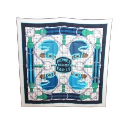 NEUF FOULARD HERMES SELLIER TATERSALE 100% SOIE 