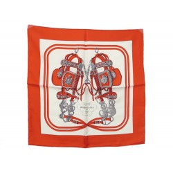 NEUF FOULARD HERMES BRIDES DE GALA HUGO GRYGKAR GAVROCHE SOIE ORANGE SCARF 160€