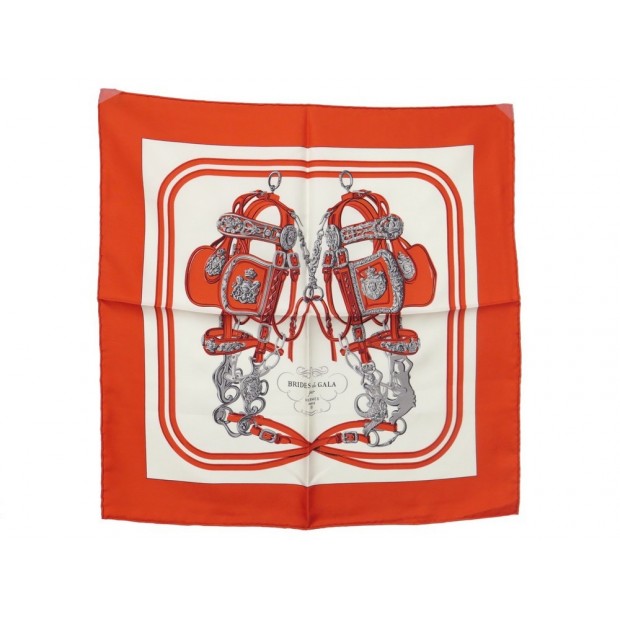 NEUF FOULARD HERMES BRIDES DE GALA HUGO GRYGKAR GAVROCHE SOIE ORANGE SCARF 160€