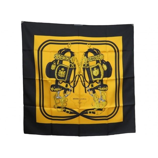 NEUF FOULARD HERMES BRIDES DE GALA HUGO GRYGKAR CARRE SOIE NOIR SILK SCARF 350€