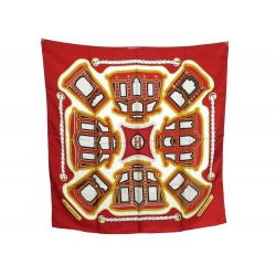 FOULARD HERMES LES BERLINES FRANCOIS DE LA PERRIERE CARRE SOIE ROUGE SCARF 350€