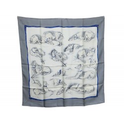 FOULARD HERMES LEVRIERS XAVIER DE PORET CARRE EN SOIE GRIS SILK SCARF 350€