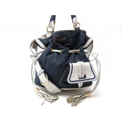 SAC A MAIN LANCEL PREMIER FLIRT EN TOILE DENIM BLEU & CUIR BLANC HAND BAG 725€