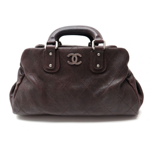 SAC A MAIN CHANEL BOWLING EN CUIR CAVIAR MARRON LOGO CC METAL HAND BAG 3800€