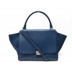 SAC A MAIN CELINE TRAPEZE MOYEN MM EN CUIR DAIM BLEU BANDOULIERE HAND BAG 2100€