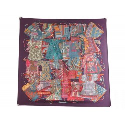 FOULARD HERMES VOYAGE EN ETOFFES ANNIE FAIVRE CARRE SOIE VIOLET SILK SCARF 350€