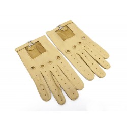 NEUF GANTS HERMES EN CUIR BEIGE PERFORE TAILLE 8.5 H ACIER LEATHER GLOVES 580€