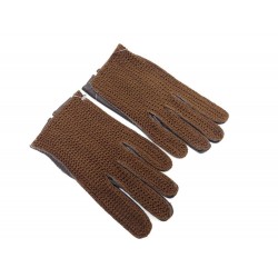 NEUF GANTS HERMES AMAZING 8.5 EN CUIR MARRON MOKA & CROCHET LEATHER GLOVES 740€