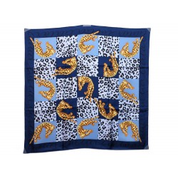 NEUF FOULARD CARTIER PANTHERE CARRE EN SOIE BLEU + BOITE SILK SCARF 320€