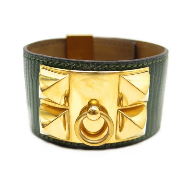 BRACELET HERMES COLLIER DE CHIEN L EN CUIR DE LEZARD VERT LIZARD GREEN 1190€