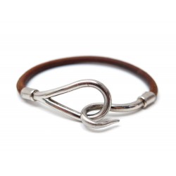 BRACELET HERMES JUMBO 15 CM EN CUIR NOIR & MARRON ACIER PALLADIE JEWEL 310