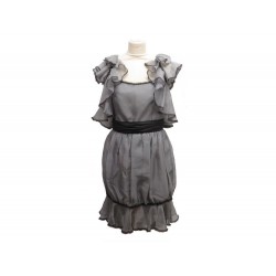 ROBE DE SOIREE CHANEL 2008 TAILLE M 38 EN SOIE GRISE VOILE GREY SILK DRESS 4240€