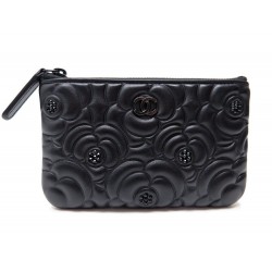 NEUF SAC POCHETTE A MAIN CHANEL CAMELIA EN CUIR NOIR & STRASS NOIR + BOITE