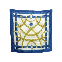 FOULARD HERMES MAILLONS BLEU & DORE