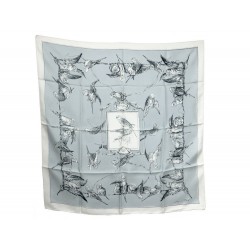 FOULARD HERMES LES PERRUCHES GRIS XAVIER DE PORET