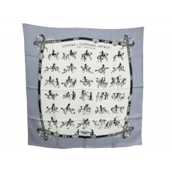 FOULARD HERMES LETTRE DE NAPOLEON A MURAT D APRES CARAN D ACHE BLANC GRIS