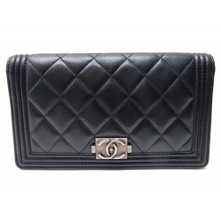 PORTEFEUILLE CHANEL BOY MONNAIE CARTE EN CUIR NOIR & METAL RUTHENIUM WALLET 825€