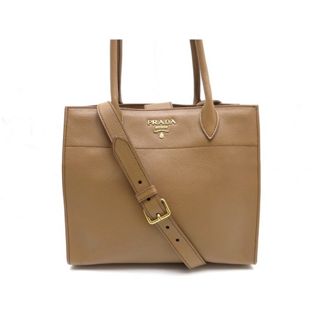 NEUF SAC A MAIN PRADA 1BG104 CABAS EN CUIR MARRON GOLD BANDOULIERE TOTE 1450€