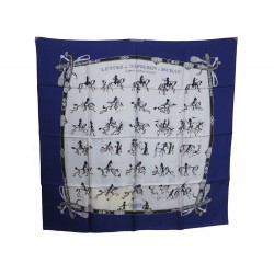 FOULARD HERMES LETTRE DE NAPOLEON A MURAT 1950 GRYGKAR CARRE EN SOIE BLEU SCARF