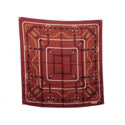 VINTAGE FOULARD LES MUST DE CARTIER CHAINE SANGLES CARRE SOIE MARRON SCARF 320€