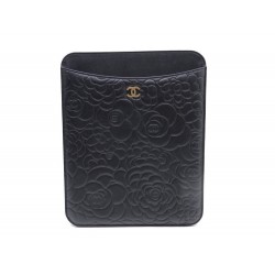 HOUSSE ETUI CHANEL IPAD TABLETTE PC POCHETTE EN CUIR NOIR CAMELIA CASE 1175€