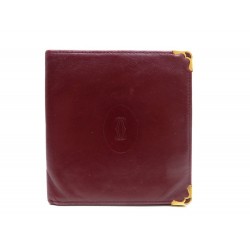 PORTEFEUILLE MUST DE CARTIER EN CUIR BORDEAUX PORTE CARTES CARD WALLET 385€