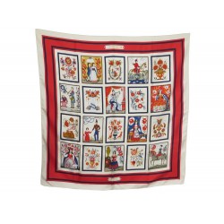 FOULARD HERMES IMAGERIE CARRE 90 CM EN SOIE ROUGE & BLANC + BOITE SCARF 350€