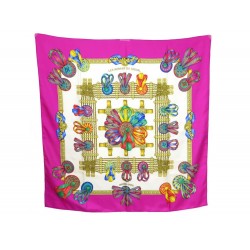 FOULARD HERMES LES RUBANS DU CHEVAL JOACHIM METZ CARRE EN SOIE FUSHIA SCARF 350€