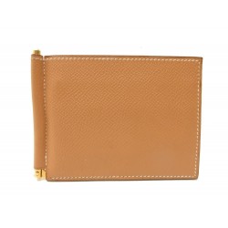 PORTE CARTES HERMES EN CUIR TAURILLON CLEMENCE GOLD AVEC PINCE A BILLETS WALLET