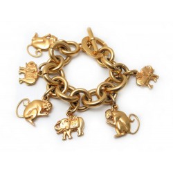 VINTAGE BRACELET CELINE BRELOQUES SINGES & ELEPHANTS T 22 METAL DORE CHARMS 320€