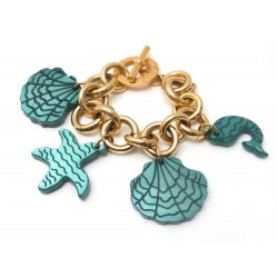 VINTAGE BRACELET CELINE BRELOQUES COQUILLAGES VERTS T 22 METAL DORE CHARMS 320€