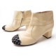 CHAUSSURES CHANEL BICOLORE BOUT METAL MATELASSE 38 BOTTINES EN CUIR BEIGE 1100€