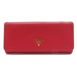 PORTEFEUILLE PRADA 1M1132 EN CUIR GRAINE VITELLO DAINO ROUGE MONNAIE WALLET 590€