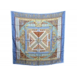 NEUF FOULARD HERMES SUR UN TAPIS VOLANT ANNIE FAIVRE CARRE SOIE BLEU SCARF 350€