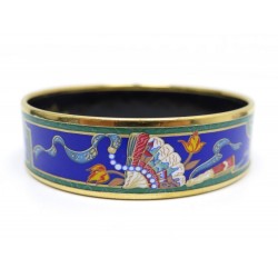 BRACELET HERMES IMPRIME LARGE 65MM EN EMAIL BLEU & METAL DORE ENAMEL 480€