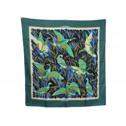 VINTAGE FOULARD HERMES COLS VERTS + BOITE 