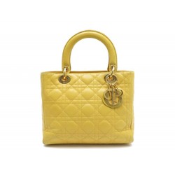 SAC A MAIN CHRISTIAN DIOR LADY PM EN CUIR JAUNE CANNAGE HAND BAG PURSE 3200€