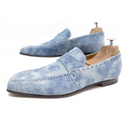 NEUF CHAUSSURES BERLUTI MOCASSINS 8 42 EN VEAU VELOURS BLEU PATINE 