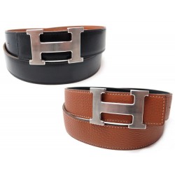 CEINTURE HERMES BOUCLE H 90 95 EN CUIR REVERSIBLE BOX NOIR TOGO MARRON 620€