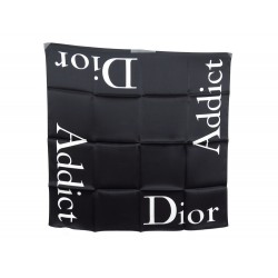 NEUF FOULARD CHRISTIAN DIOR ADDICT EN SOIE NOIRE CARRE 55 CM BLACK SCARF 170€