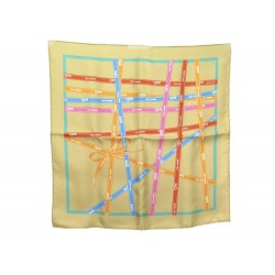 NEUF FOULARD GAVROCHE HERMES BOLDUC EN SOIE BEIGE CARRE + BOITE SILK SCARF 165€