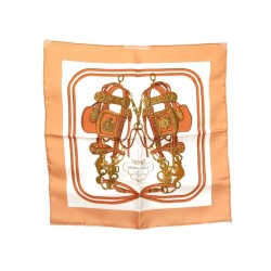 NEUF FOULARD GAVROCHE HERMES BRIDES DE GALA EN SOIE ORANGE CARRE SILK SCARF 165€