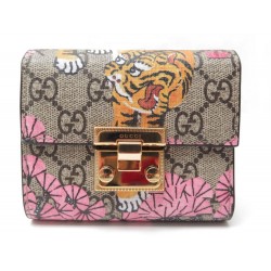 NEUF PORTEFEUILLE GUCCI 453155 PADLOCK TIGRE DE BENGAL EN TOILE SUPREME GG 530€