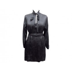 ROBE COURTE YVES SAINT LAURENT IMPRIMEE LEOPARD 38 M EN SATIN NOIR DRESS 1800€