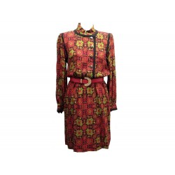 ROBE YVES SAINT LAURENT 36 S EN COTON ROUGE & VERT CEINTURE 85 BELT DRESS 2800€